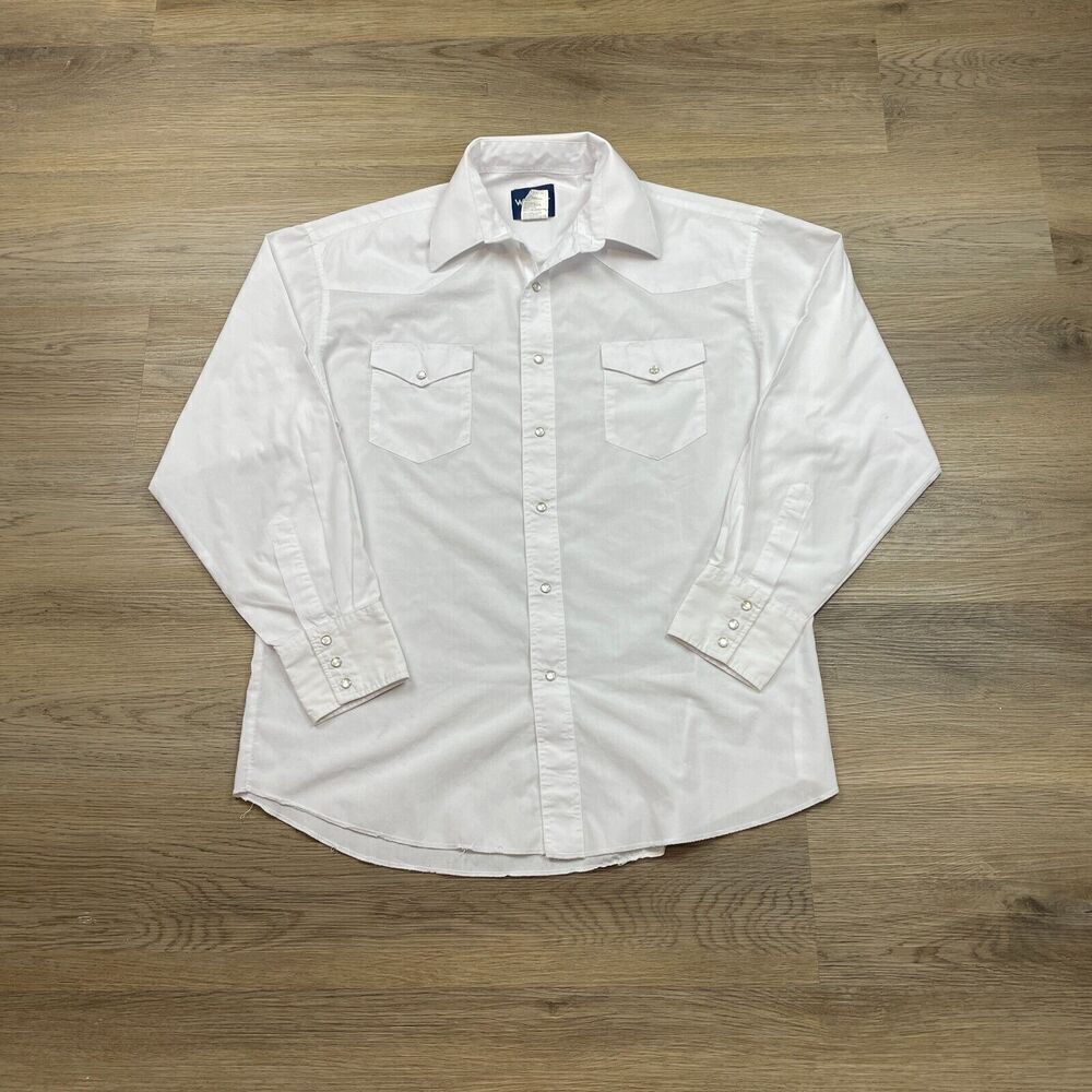 Wrangler Shirt Mens 16.5 White Pearl Snap Cowboy Western Rodeo Long Sleeve